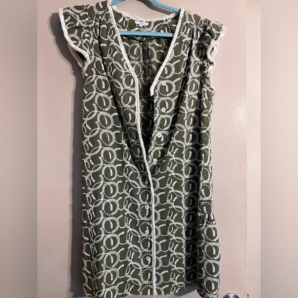 Green and White Button-Down Dress